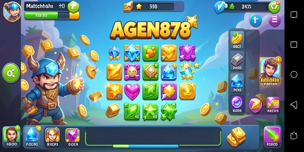 Screenshot gameplay AGEN878 yang menampilkan keseruan mencocokkan batu permata.