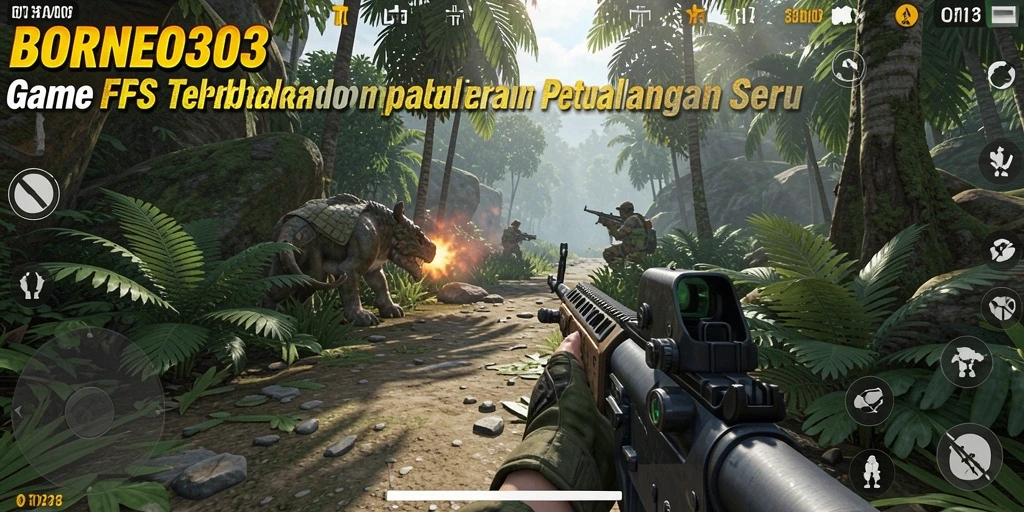 Screenshot menampilkan aksi seru dalam gameplay FPS BORNEO303.