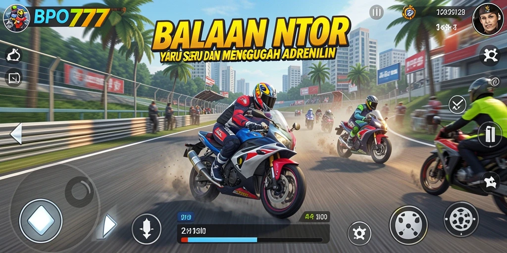 Gameplay BPO777 yang menegangkan dengan balapan motor seru.