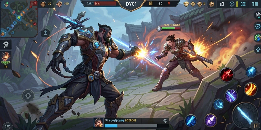 Tampilan gameplay seru dalam DY01 dengan pertarungan tim yang strategis.