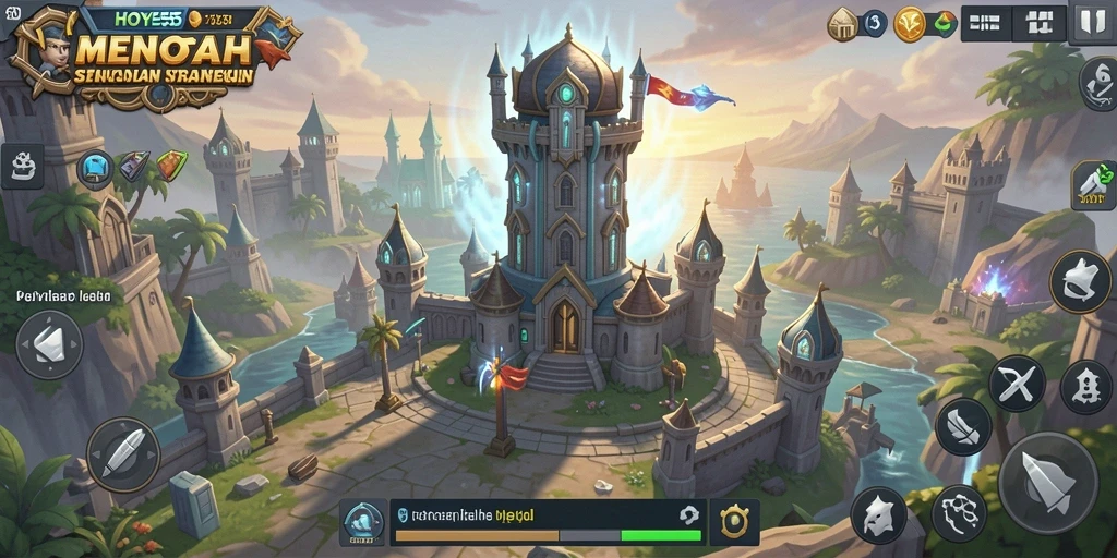 Tampilan menara dan strategi pertahanan game Tower Defense.