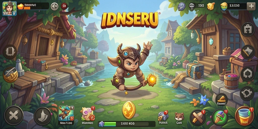 Tampilan gameplay menyenangkan dari IDNSERU yang menampilkan kemajuan Idle.