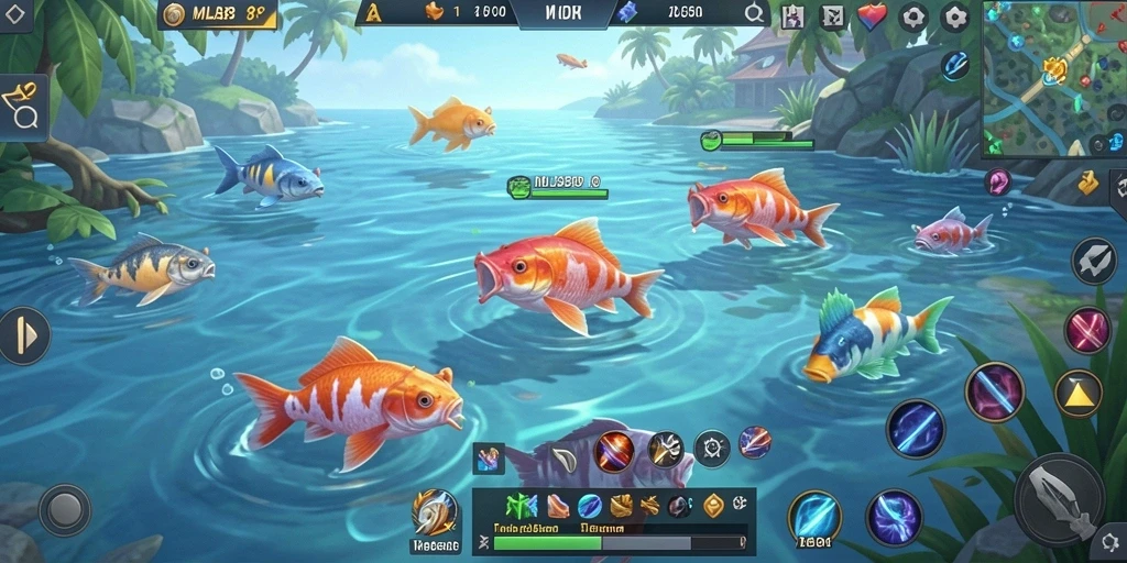 Screenshot gameplay MLBB8 menampilkan aksi menembak ikan yang seru.