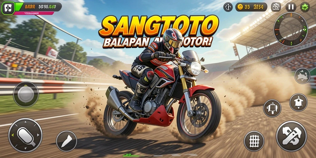 Tangkapan layar dari SANGTOTO menampilkan aksi balapan motor yang menegangkan.